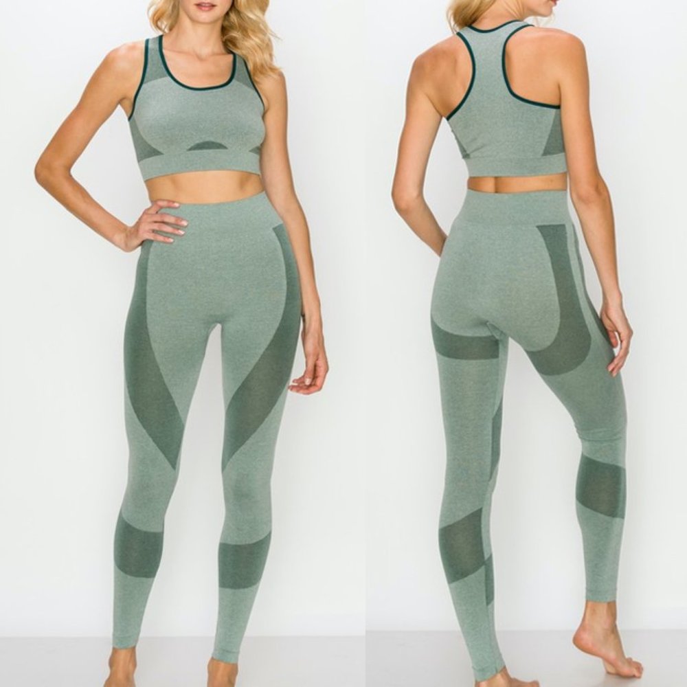 Sage Green Space Dye Seamless Bra Legging 2pc Set - Picture 7 of 9